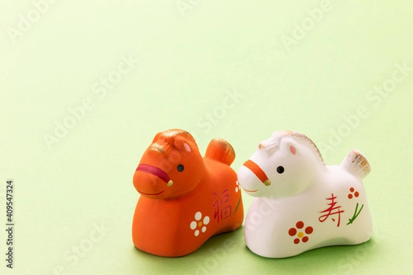 Fototapeta 馬の置物、正月飾り