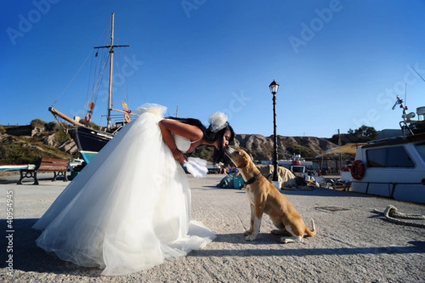 Obraz A bride in a Santorini port