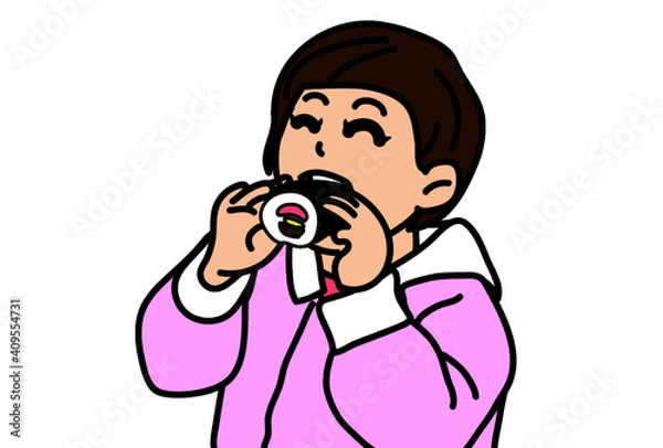 Fototapeta 節分　恵方巻を食べる女性　上半身