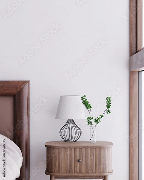 Fototapeta Modern interior design with white empty mock-up wall. 3D Rendering, 3D Illustration