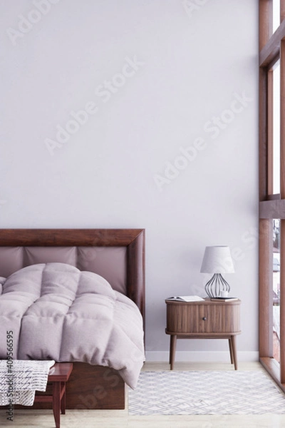 Fototapeta Modern interior design with white empty mock-up wall. 3D Rendering, 3D Illustration