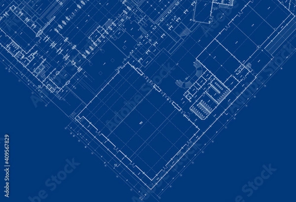 Fototapeta Write a blueprint architecture for building.