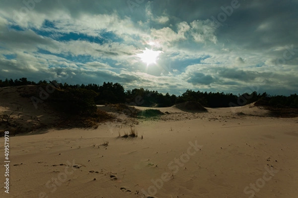 Fototapeta hills of sand dunes in the summer by day in the Slowinski National Park