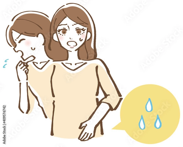 Obraz 咳をした瞬間に尿漏れをする女性　イラスト