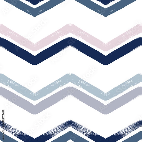 Fototapeta Chevron seamless vector pattern. Watercolor stripe background, Abstract zigzag blue print, Graphic modern striped texture, pastel lines backdrop.