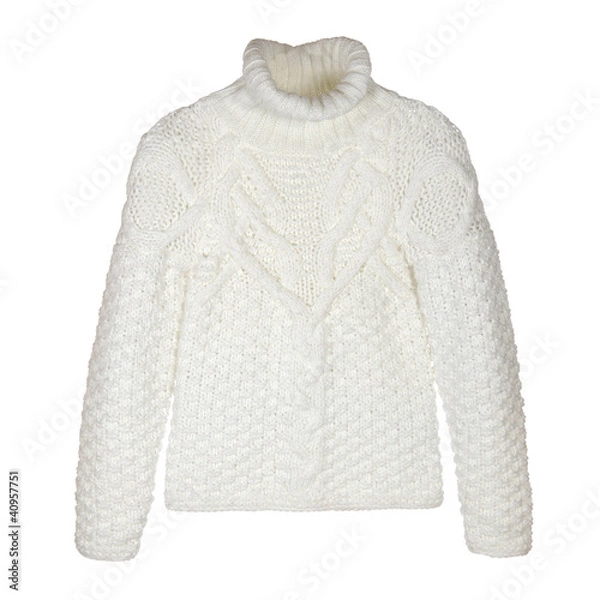 Fototapeta White woolen sweater isolated on white
