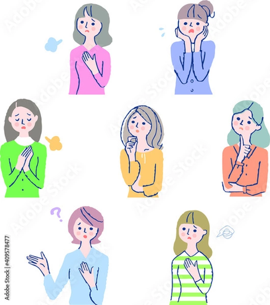 Fototapeta 困る若い女性7人　セット