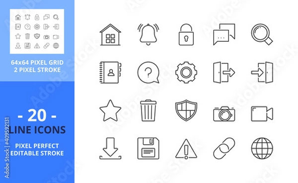 Fototapeta Line icons about interface 1. Pixel perfect 64x64 and editable stroke