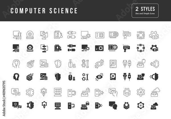 Fototapeta Set of simple icons of Computer Science