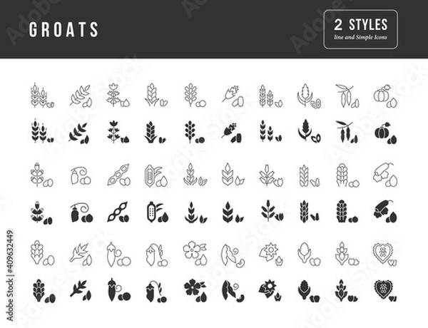 Fototapeta Set of simple icons of Groats