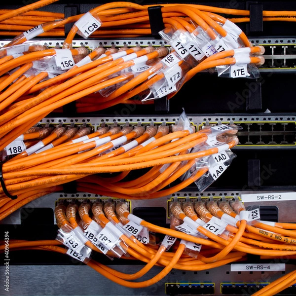 Fototapeta network server room routers and cables