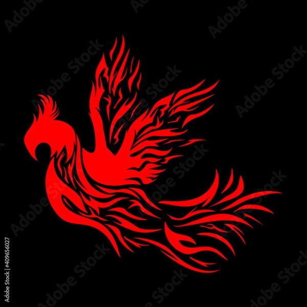 Fototapeta Phoenix Mascot Logo with Black Background. Flying Phoenix Fire Bird abstract Logo design vector template. Eagle Logotype concept icon. Vector illustration