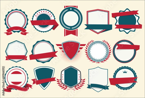 Fototapeta Collection of flat shields badges and labels retro style