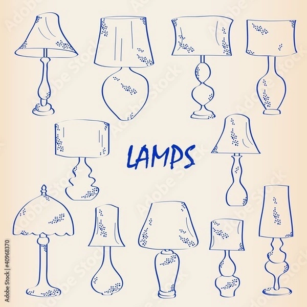 Obraz Hand Drawn Interior Lamps Icon Set