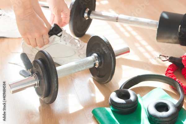 Obraz weights and more accessories for fitness home