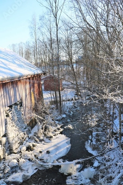 Obraz Semi frozen waterfall