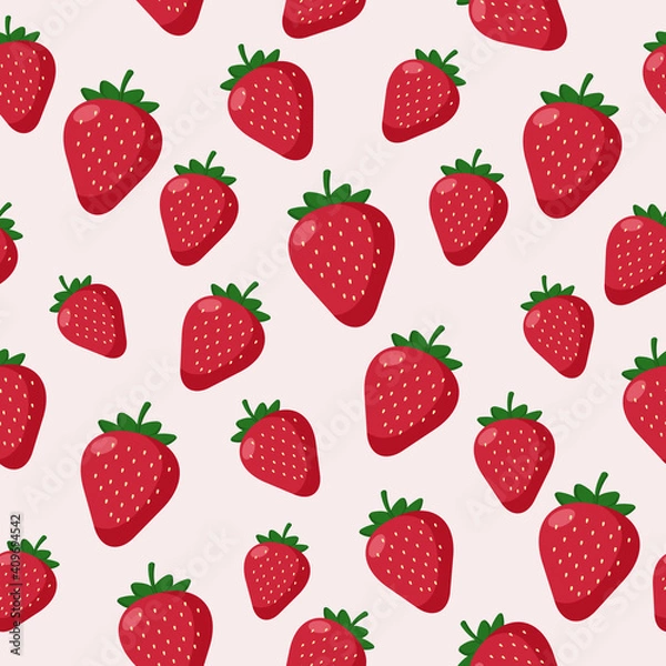Fototapeta Red strawberry seamless pattern. Vector berries
