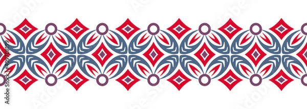 Fototapeta Border line seamless background. Decorative design seamless ornamental mosaic border pattern. Islamic, indian, arabic motifs. Abstract flower. Vector illustration