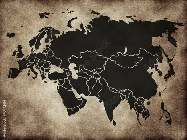 Fototapeta Map of Eurasia on the old texture