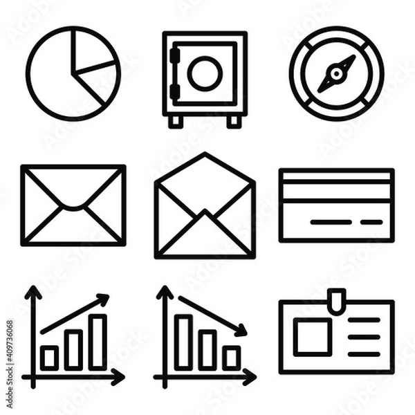 Fototapeta Set of cash, business, future and online, website related icons on white background, thin line, outline EPS Vector