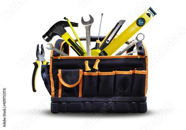 Fototapeta Worker tool bag with different tools for work