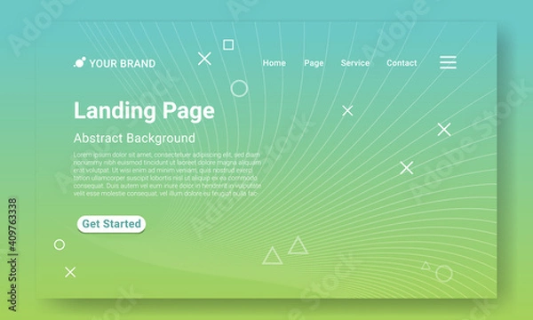 Obraz Gradient Landing Page Website Template Vector. Modern Green gradient geometric background with dynamic shapes and Geometric pattern. Design for website and mobile website development.