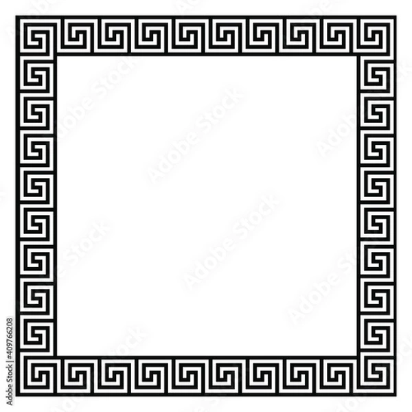Obraz Square frame with seamless winding pattern. Meandros, decorative frames, are built from continuous lines, formed into repeated motifs. Greek fret or Greek key. Vector illustration.
