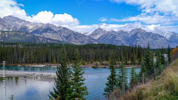 Obraz Bow River and mountain range, Banff, Alberta, Canada