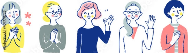 Fototapeta 笑顔の女性5人　セット