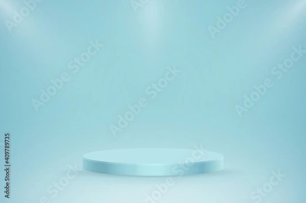Fototapeta Round blue stage podium illuminated with light. Vector for product presentation.