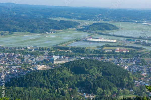 Obraz 森山から春霞の五城目町方向の眺望