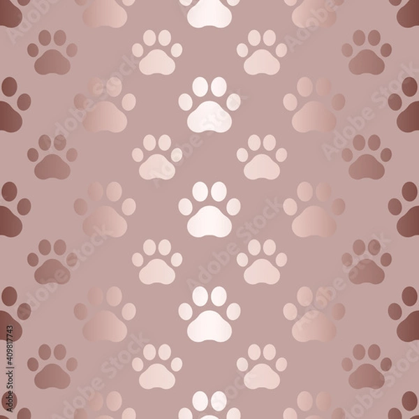 Fototapeta Pet prints seamless pattern. Paw texture. Cute background for pets, dog or cat. Foot puppy. Repeated shape paw. Footprint. Animal track. Repeating trace dogs and cats. Design walks pet print. Vector