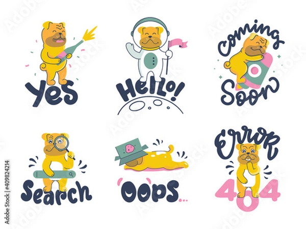 Fototapeta The set of vector illustrations with dogs for different topics