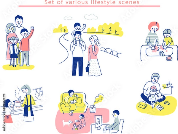 Fototapeta 家族のライフスタイルシーン　セット