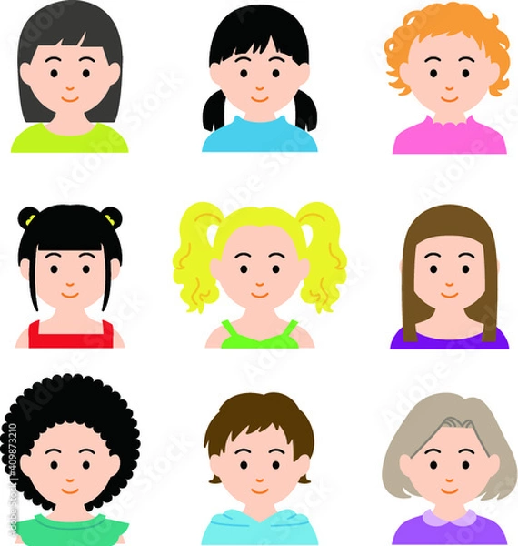 Fototapeta 色々な髪型をした女の子のカラーアイコン