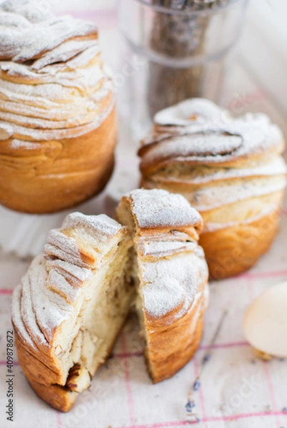 Fototapeta Easter composition with easter cakes and eggs.