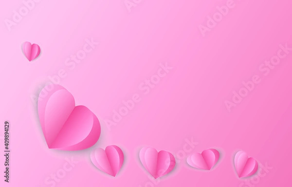 Fototapeta Paper elements in shape of heart flying on pink background. vector symbols of love for Happy Valentine's Day, birthday greeting card design.