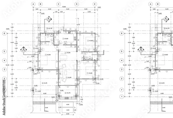 Fototapeta Write a blueprint architecture for building.