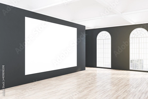 Fototapeta Empty white banner on wall in classical gallery room