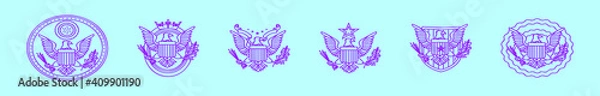 Fototapeta set of eagle seal cartoon icon design template with various models. vector illustration isolated on blue background