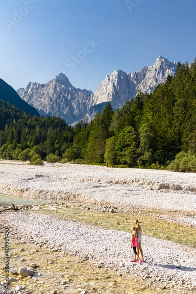Obraz Children by the river near village Kranjska Gora in Triglav national park, Slovenia