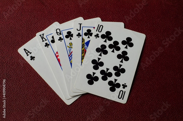 Obraz playing cards on red background