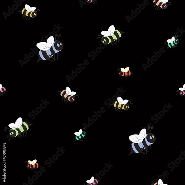 Obraz Cute cartoon bee seamless pattern. Hand drawn colorful bee. Vector illustration.