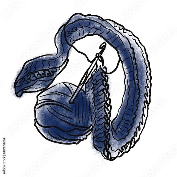 Obraz Blue thread for knitting. Hobby. Sewing 