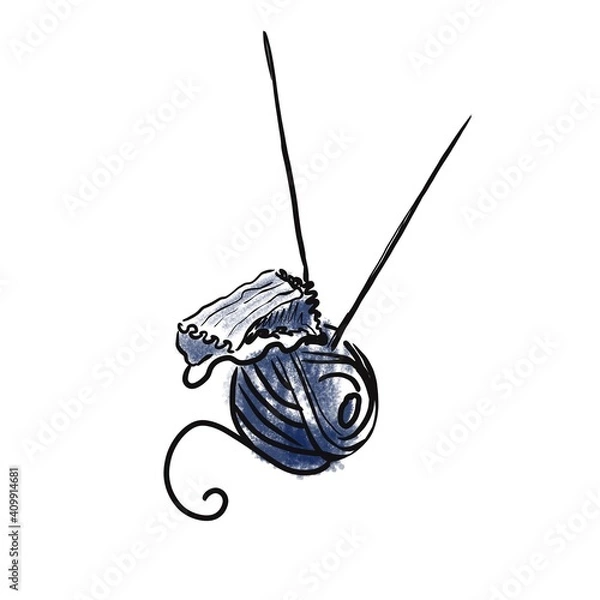 Obraz Blue thread for knitting. Hobby. Sewing 