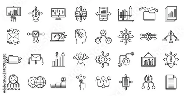 Fototapeta Restructuring refer icons set. Outline set of restructuring refer vector icons for web design isolated on white background