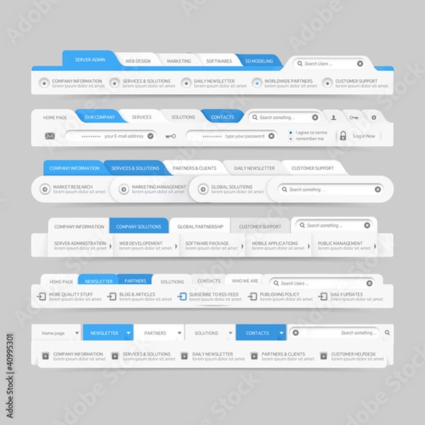 Fototapeta Website design menu navigation elements: Navigation menu bars
