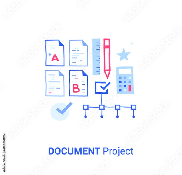 Fototapeta Doodle flat design icon vector illustration concept. Document project, data optimization.