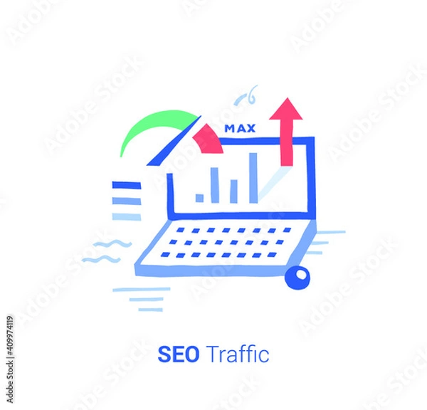 Fototapeta Doodle flat design icon vector illustration concept. Seo performance, internet speed testing