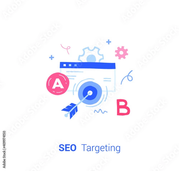 Fototapeta Flat design vector illustration concept of Seo Targeting, Search engine optimization. 